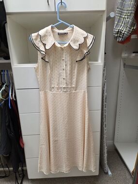 Voodoo Vixen Cream Midi Dress with Navy Trim